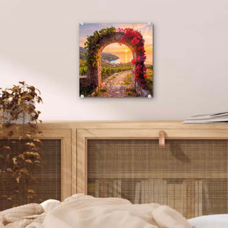 Glas schilderij - Boog - Zonsondergang - Kust — 5