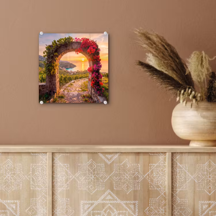 Glas schilderij - Boog - Zonsondergang - Kust — 6