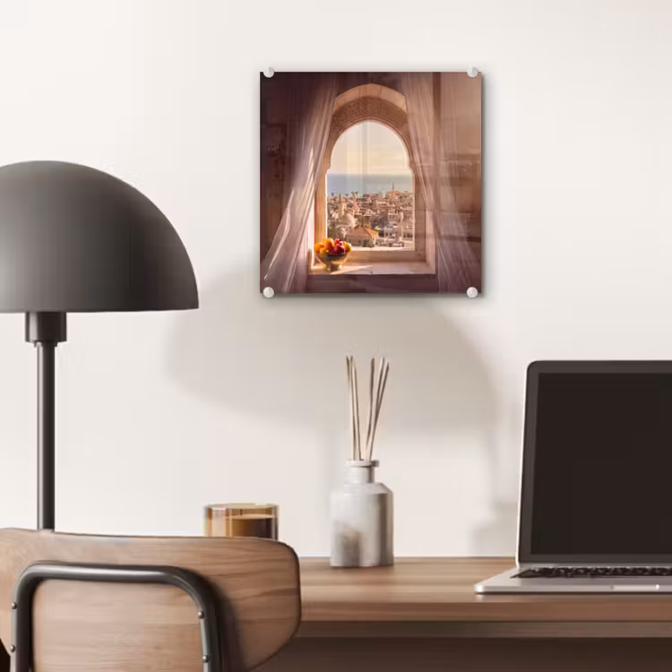 Glas schilderij - Raam - Stad - Zee — 7