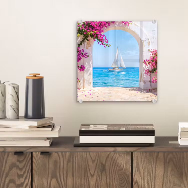 Glas schilderij - Bloemen - Zee - Zomer — 2