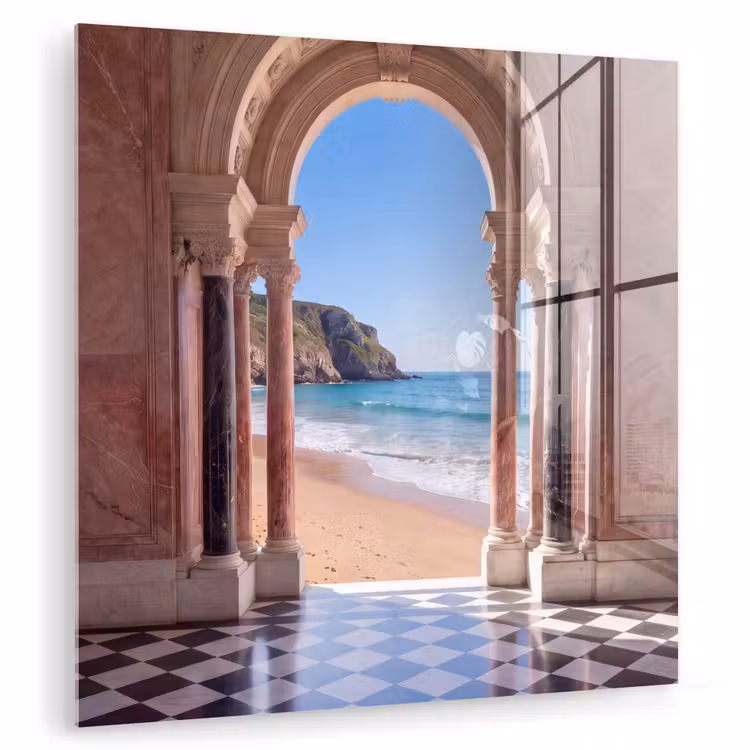 Glas schilderij - Boog - Strand - Zee — 1