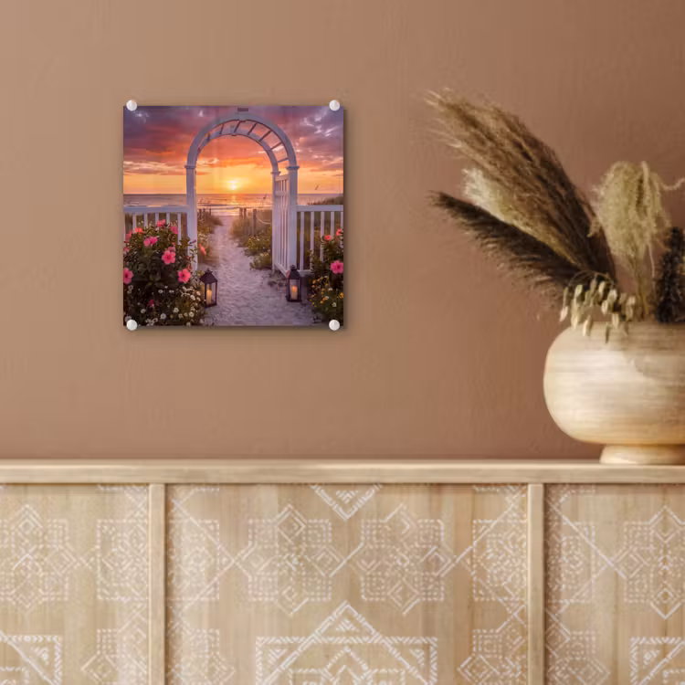 Glas schilderij - Zee - Pad - Bloemen — 6