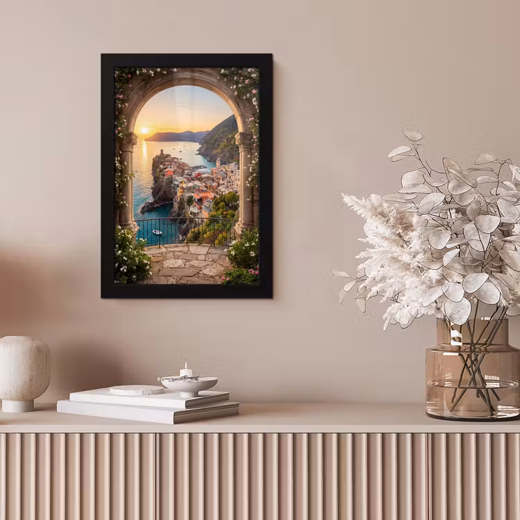 Poster met lijst - Dorp - Zee - Zonsondergang — 5