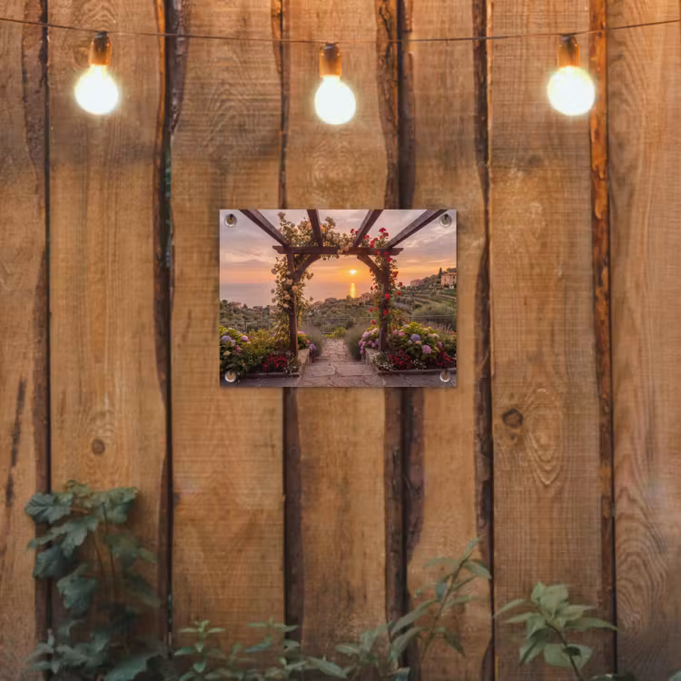 Tuinposter - Pergola - Zee - Zonsondergang — 2