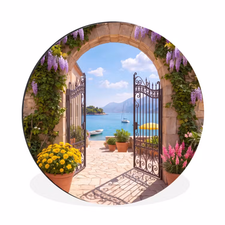 Wandcirkel - Aluminium - Poort - Zee - Uitzicht — 1