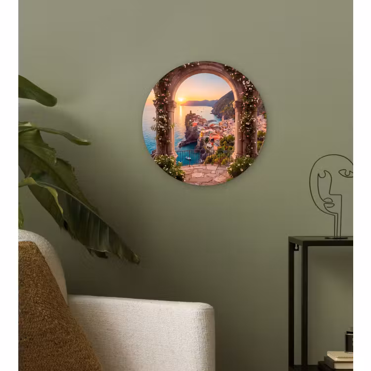 Wandcirkel - Glas - Dorp - Zee - Zonsondergang — 3