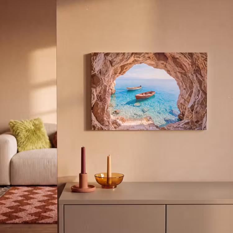 Canvas schilderij - Grot - Zee - Boten — 2