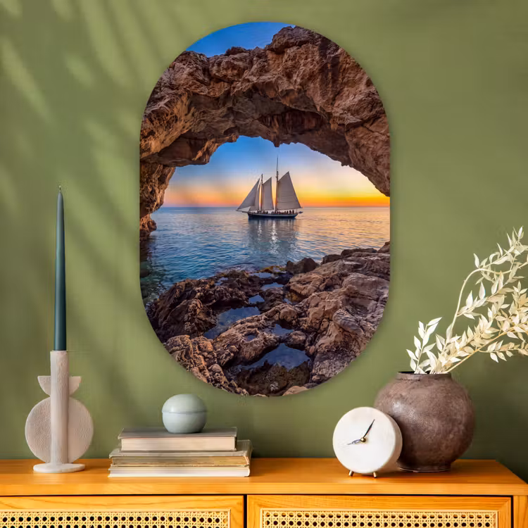 Muurovaal - Glas - Zeilboot - Zonsondergang - Zee — 2