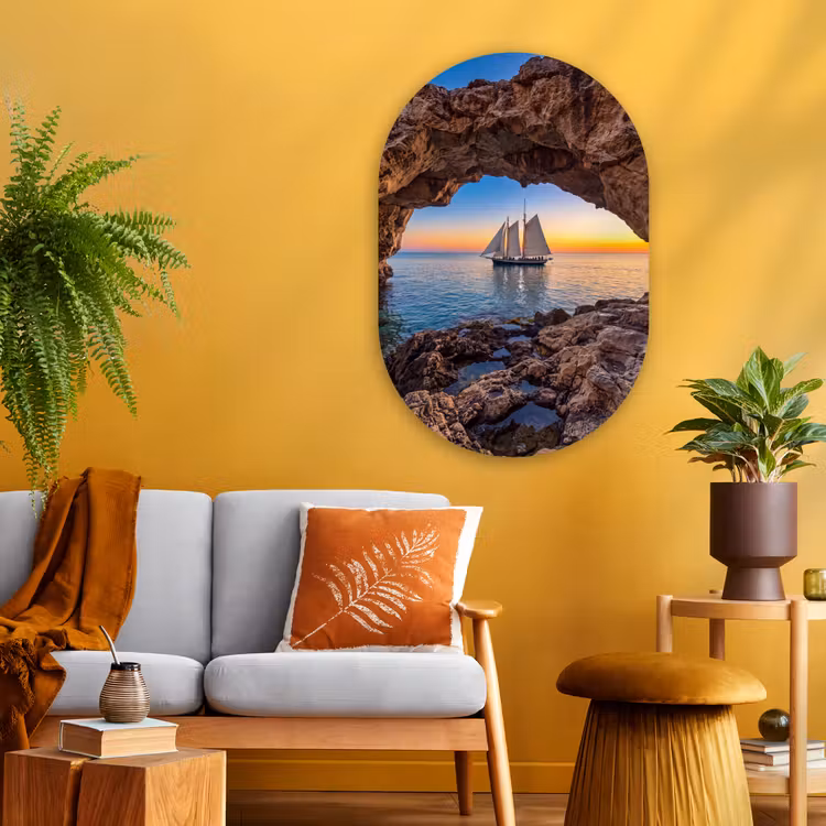 Muurovaal - Glas - Zeilboot - Zonsondergang - Zee — 3
