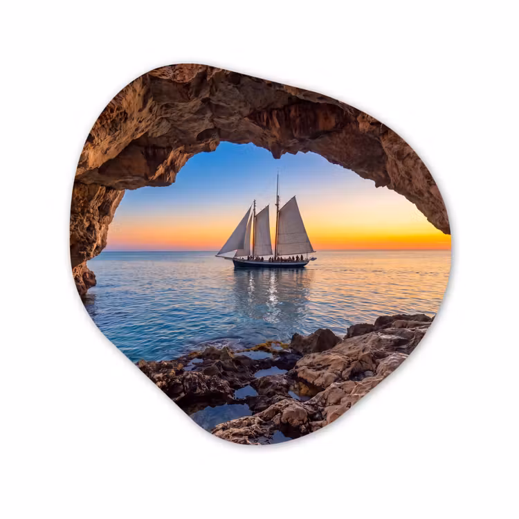 Organisch schilderij - Glas - Zeilboot - Zonsondergang - Zee — 1