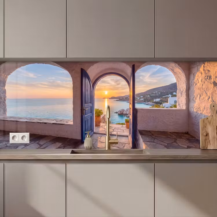 Keuken achterwand - Open deur - Zee — 1