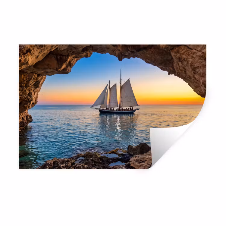 Muursticker - Zeilboot - Zonsondergang - Zee — 1