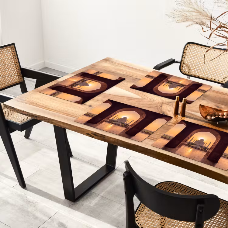 Placemat - 6 stuks - Monument - Zonsondergang - Goud — 3