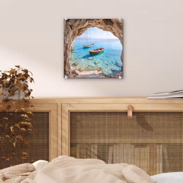 Glas schilderij - Grot - Zee - Boten — 5