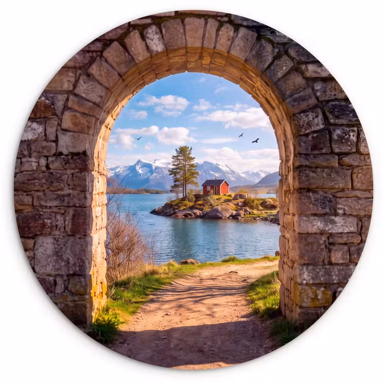 Wandcirkel - Glas - Huis - Meer - Bergen — 1