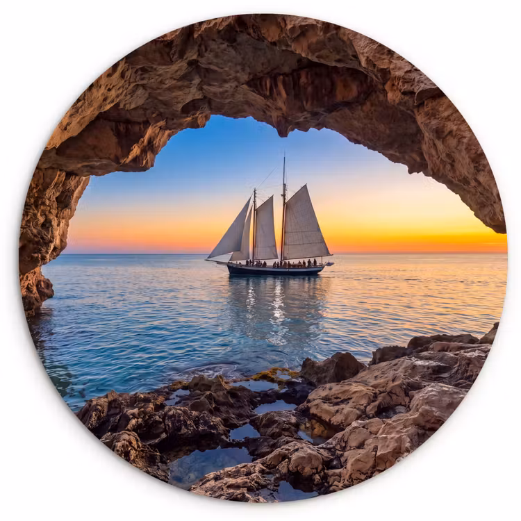 Wandcirkel - Glas - Zeilboot - Zonsondergang - Zee — 1
