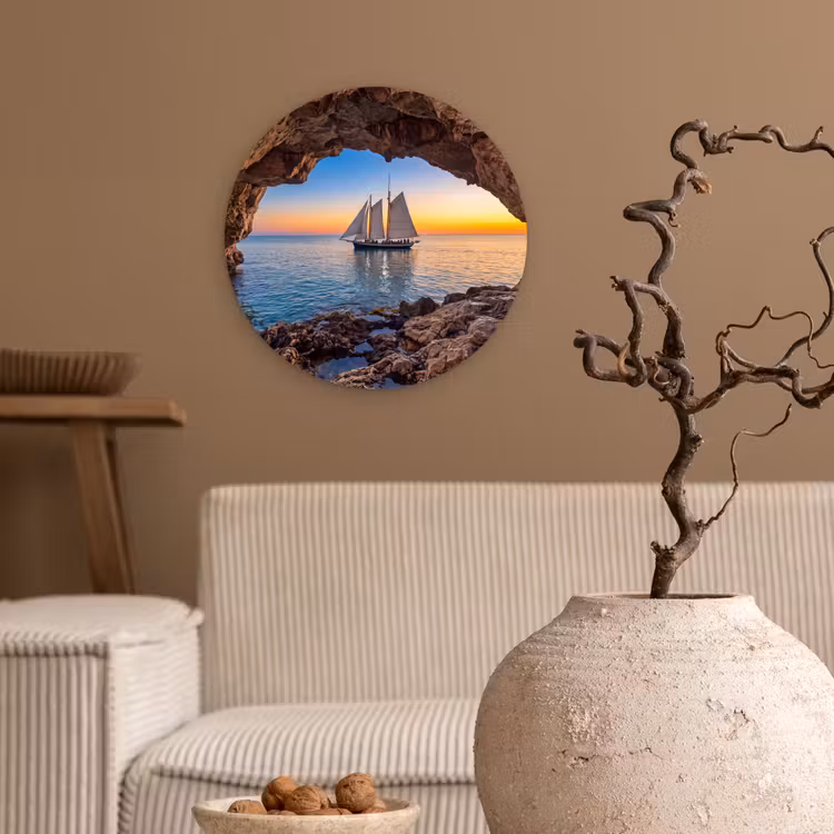 Wandcirkel - Glas - Zeilboot - Zonsondergang - Zee — 2