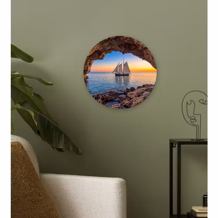 Wandcirkel - Glas - Zeilboot - Zonsondergang - Zee — 3
