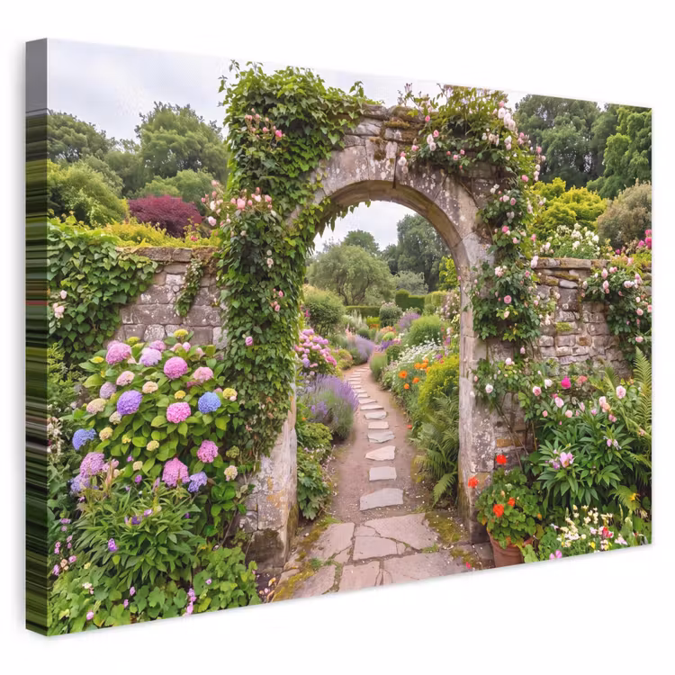 Canvas schilderij - Tuin - Bloemen - Pad — 1