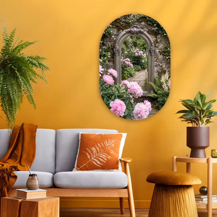 Muurovaal - Glas - Spiegel - Tuin - Bloemen — 3