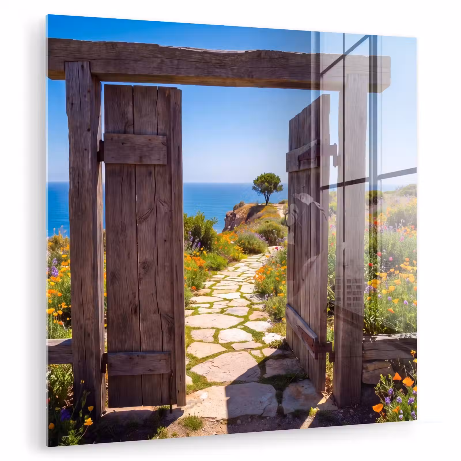 Glas schilderij - Poort - Pad - Zee — 1