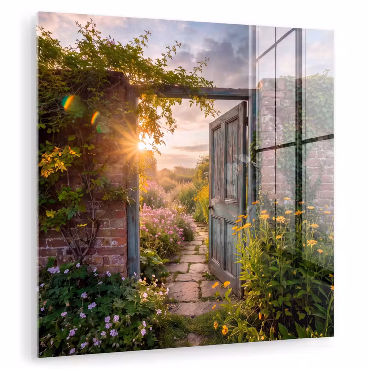 Glas schilderij - Deur - Tuin - Natuur — 1
