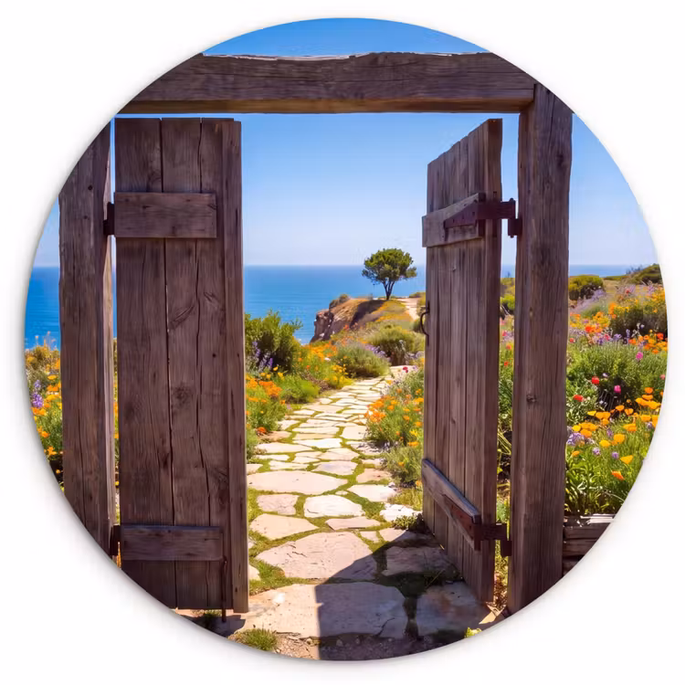 Wandcirkel - Glas - Poort - Pad - Zee — 1