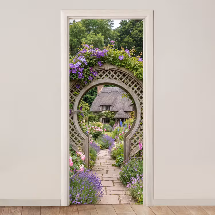 Deursticker - Tuin - Boog - Bloemen — 1
