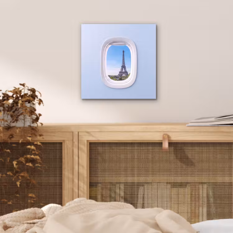 Aluminium schilderij - Eiffeltoren - Vliegtuigraam - Reizen — 4