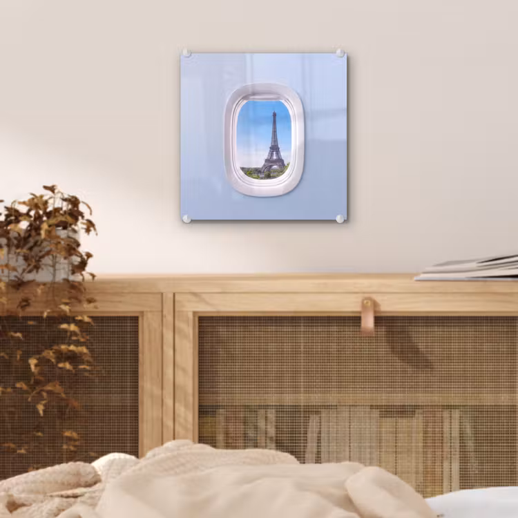 Glas schilderij - Eiffeltoren - Vliegtuigraam - Reizen — 5