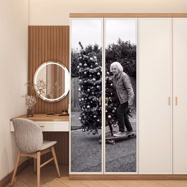 Deursticker - Vrouw - Skateboard - Kerst — 5