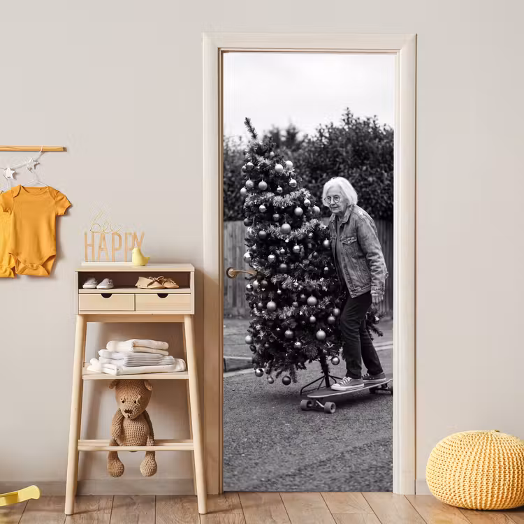 Deursticker - Vrouw - Skateboard - Kerst — 6