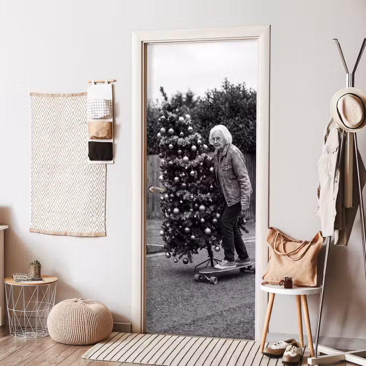 Deursticker - Vrouw - Skateboard - Kerst — 8