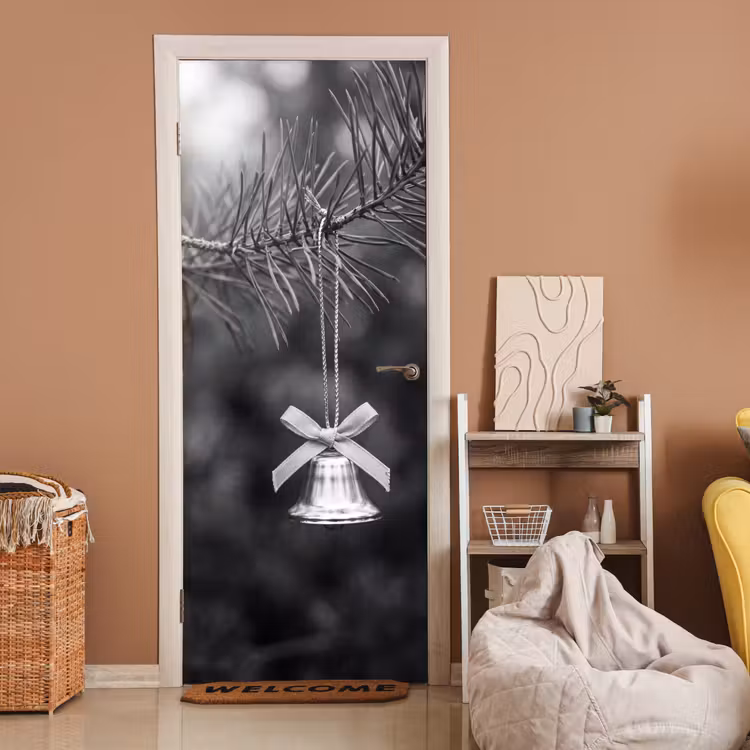 Deursticker - Kerstbel - Boom - Zwart-wit — 2