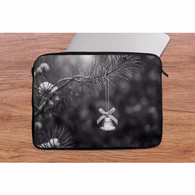 Laptophoes - Kerstbel - Boom - Zwart-wit — 2