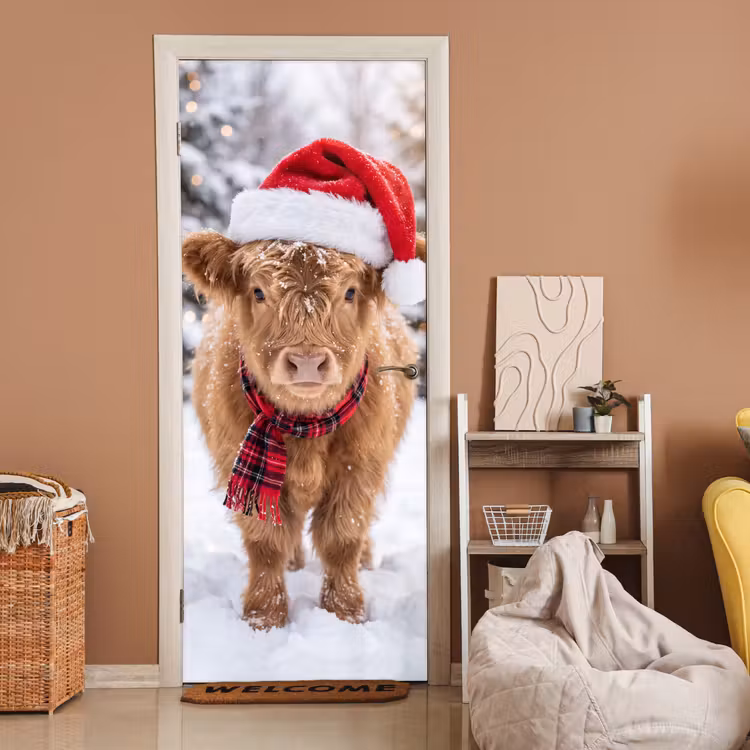 Deursticker - Koe - Kerst - Sneeuw — 2