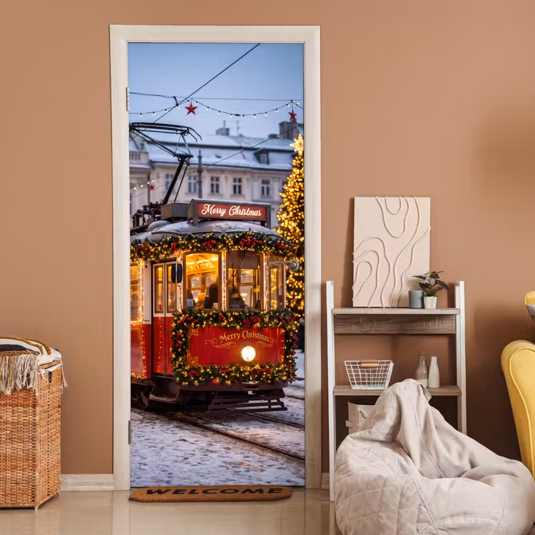 Deursticker - Tram - Kerst - Sneeuw — 2