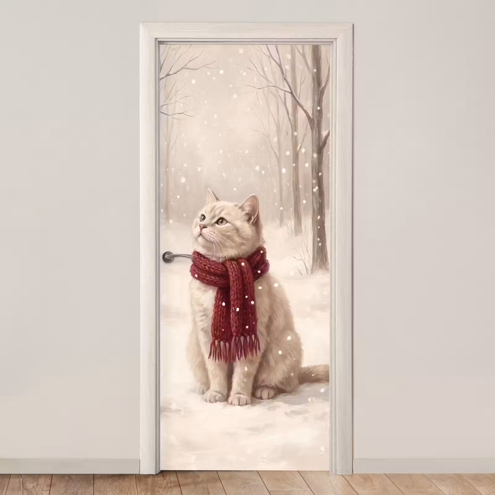 Deursticker - Kat - Vogel - Winter — 1
