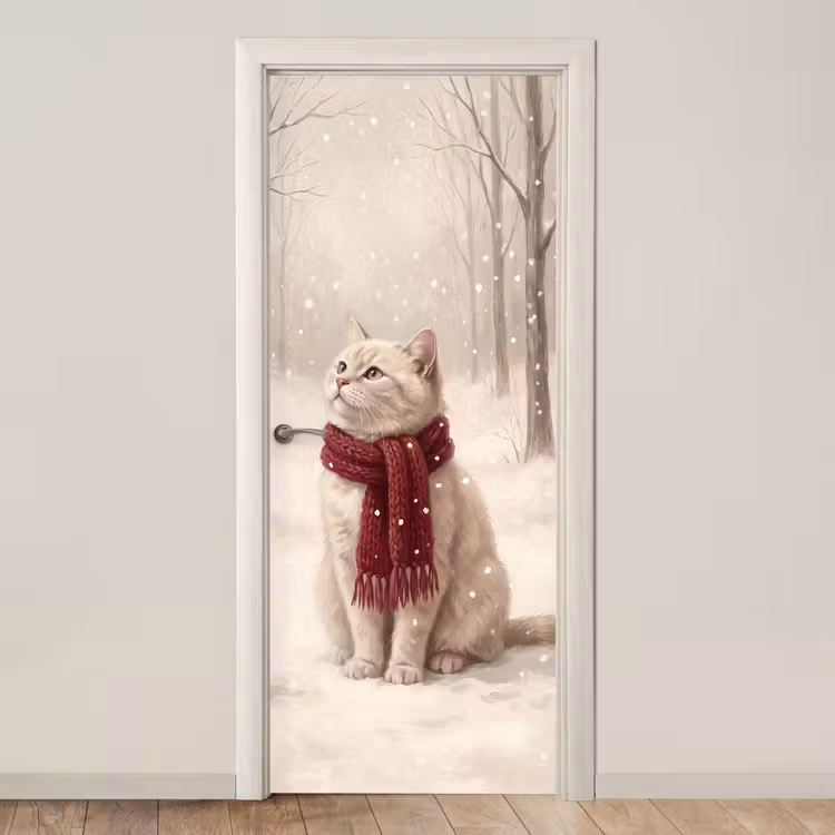 Deursticker - Kat - Vogel - Winter — 1