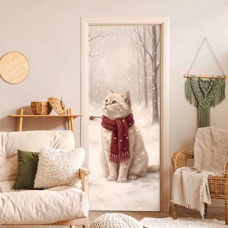 Deursticker - Kat - Vogel - Winter — 4