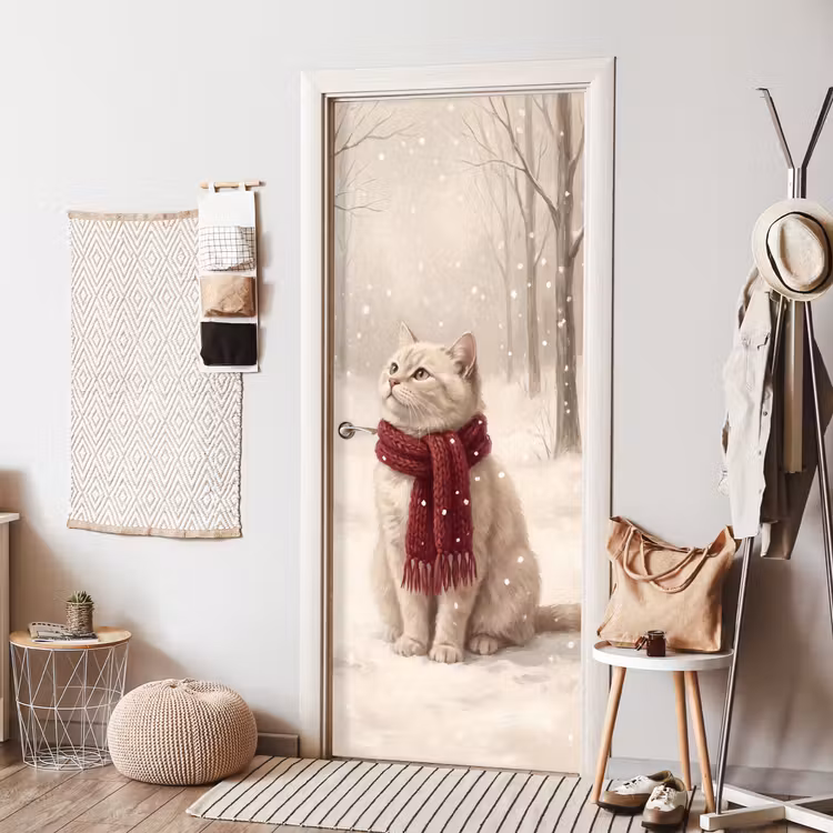 Deursticker - Kat - Vogel - Winter — 8