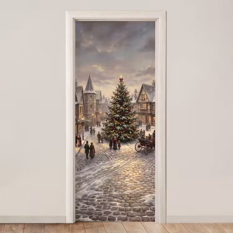 Deursticker - Kerstboom - Sneeuw - Stad — 1