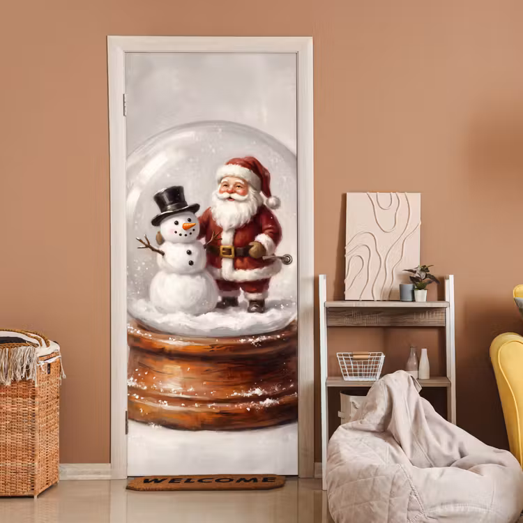 Deursticker - Kerstman - Sneeuwbol - Kerst — 2