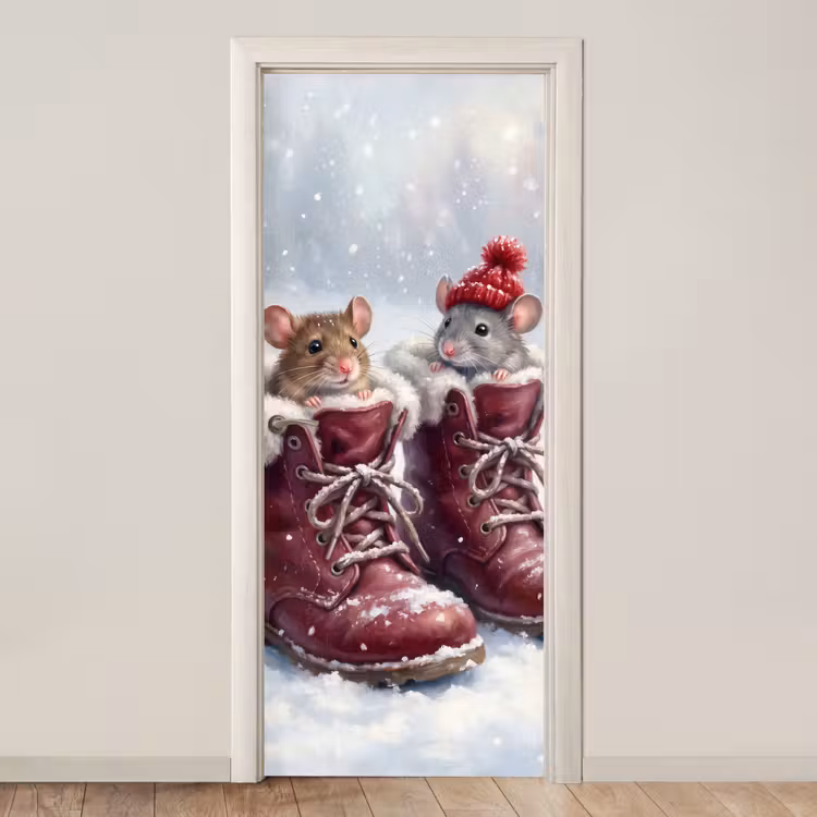 Deursticker - Muizen - Laarzen - Sneeuw — 1