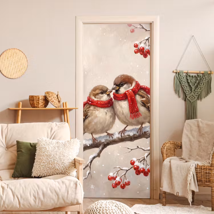 Deursticker - Vogels - Winter - Rood — 4