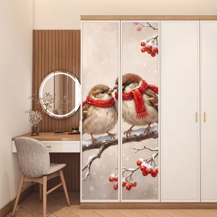 Deursticker - Vogels - Winter - Rood — 5