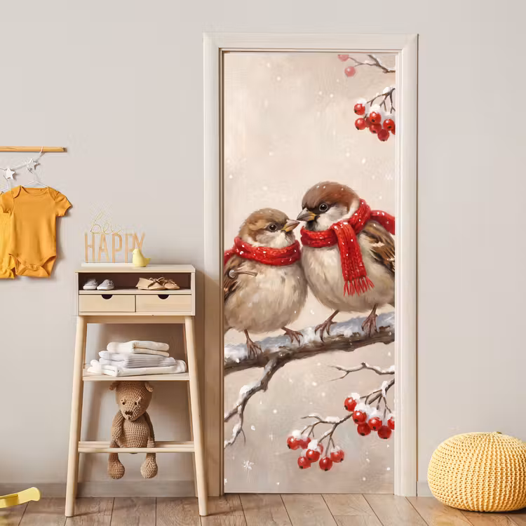 Deursticker - Vogels - Winter - Rood — 6