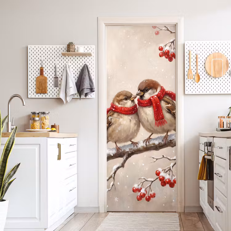 Deursticker - Vogels - Winter - Rood — 7