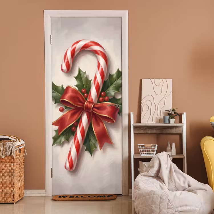Deursticker - Zuurstok - Kerst - Rood — 2