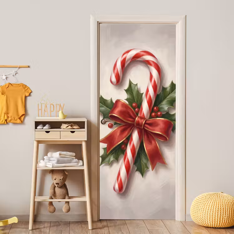 Deursticker - Zuurstok - Kerst - Rood — 6